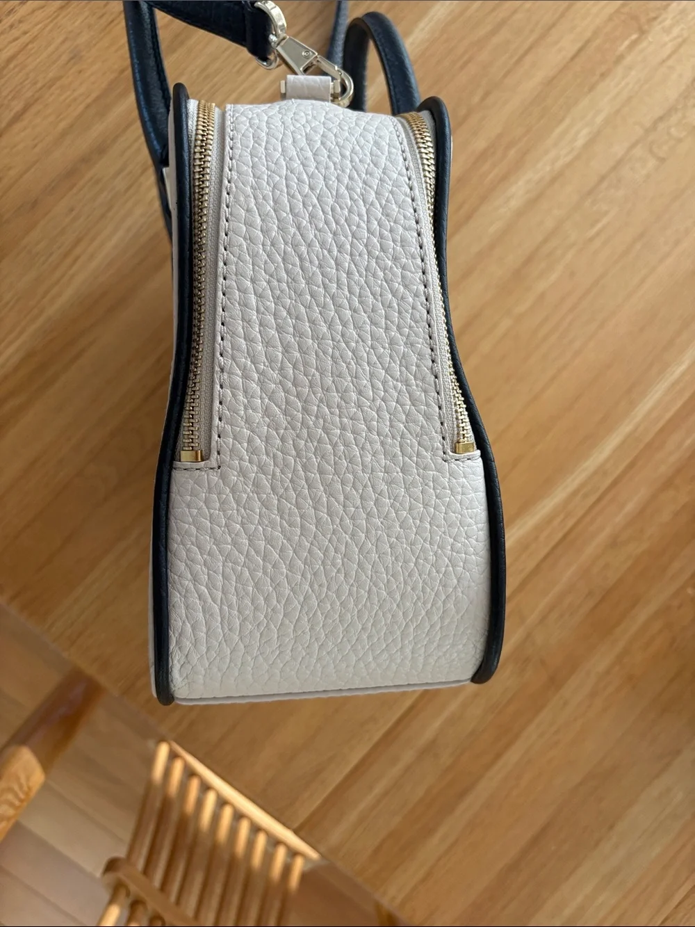 kate spade Cream and Black Pebbled Leather Dome Satchel